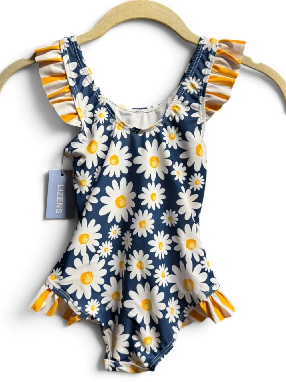 NWT LIZENS Girls Swimsuit 4-5T 110cm Daisy Floral Ruffle One Piece
